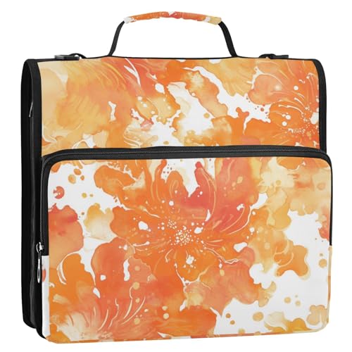 Ringbuch mit 3 Ringen, Batikmuster, 3,8 cm, Orange, mit extra Taschen und Riemen, mehrere Taschen, Dokumentenordner, Organizer, geeignet für Mittelschule von siphylline