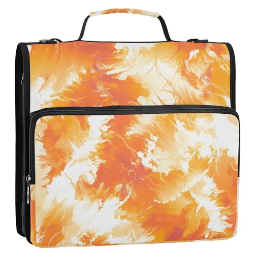Ringbuch mit 3 Ringen, Reißverschluss, mit Schultergurt, mehrere Taschen, Portfolio-Ordner für die Schule, 3,8 cm, Orange von siphylline