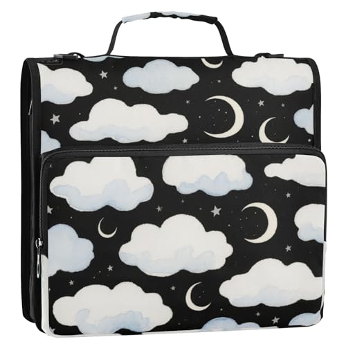 Ringbuch mit 3 Ringen, Schwarz und Weiß, mit extra Taschen und Gurt, leicht zu transportieren, mit Reißverschluss, Portfolio für Schule/Büro von siphylline