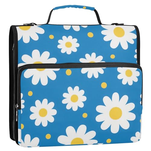 Ringbuch mit 3 Ringen, mit extra Taschen, Schultergurt und Griff, mehrere Taschen, Portfolio-Organizer, geeignet für Mittelschule, Blau und Weiß von siphylline