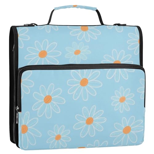 Ringbuch mit 3 Ringen, mit extra Taschen und Schultergurt, mehrere Taschen, tragbar, für Zuhause, Reisen, sichere Aufbewahrungstasche für Schule und Büro, Blau von siphylline