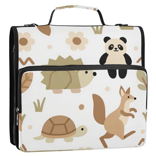 Ringbuch mit Reißverschluss, niedlicher Panda, brauner Schildkröte, 3 Ringe, mit Griff, inklusive Reißverschlusstasche, Schulhefter für die Mittelschule von siphylline
