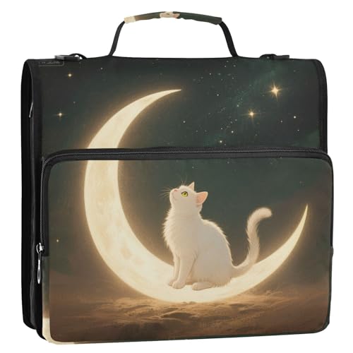 Ringordner im Retro-Stil, einfacher Mond, Katze, 3,8 cm, 3,8 cm, mit Schultergurt, einfach zu tragen, Schulordner, Organizer für Mittelschüler von siphylline