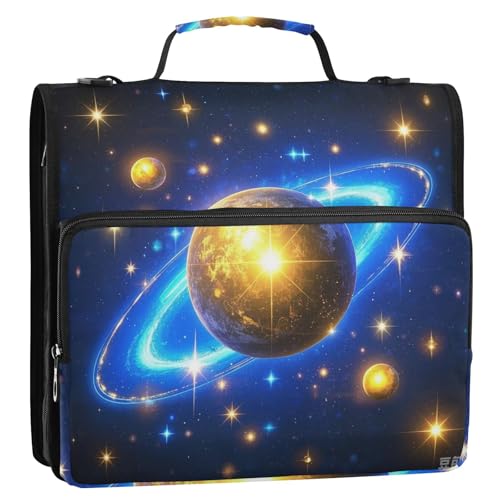 Romantischer Himmel, 3,8 cm, 3 Ringe, Büroordner mit Gurt, mehrere Taschen, Dokumenten-Organizer, geeignet für Mittelschule, Blau und Gold von siphylline