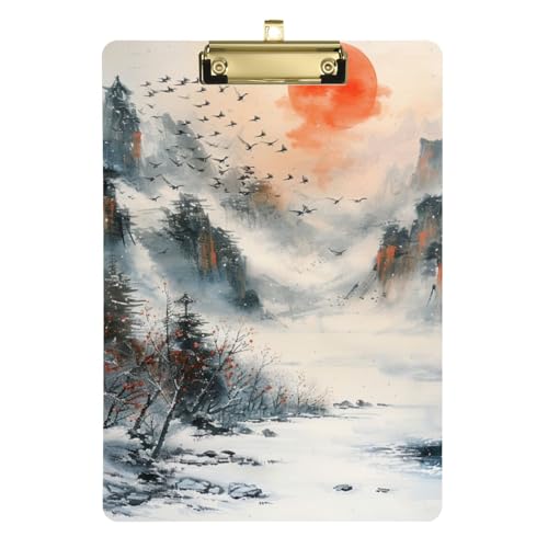 Rutschfeste Klemmbrett mit chinesischer Tusche, Motiv: Sonnenuntergang, Landschaft, Standardloch für Trainer, medizinisches Klassenzimmer, Größe 22,9 x 30,5 cm von siphylline