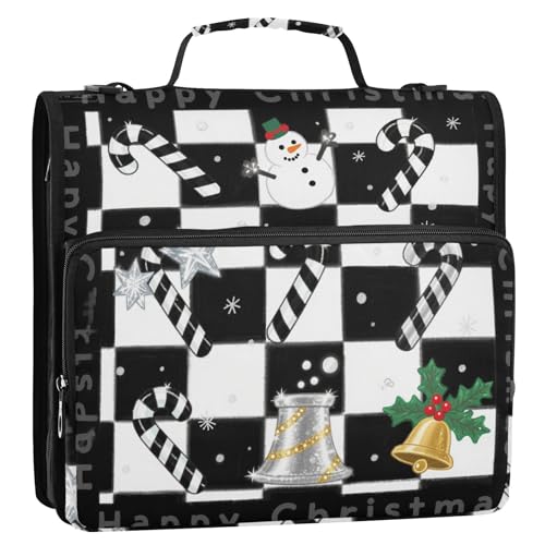 Schwarz-weiß kariertes Weihnachtsbuch mit 3 Ringen, Reißverschluss und Griff, mehrere Taschen, Dokumentenmappe, Organizer für Mittelschüler von siphylline