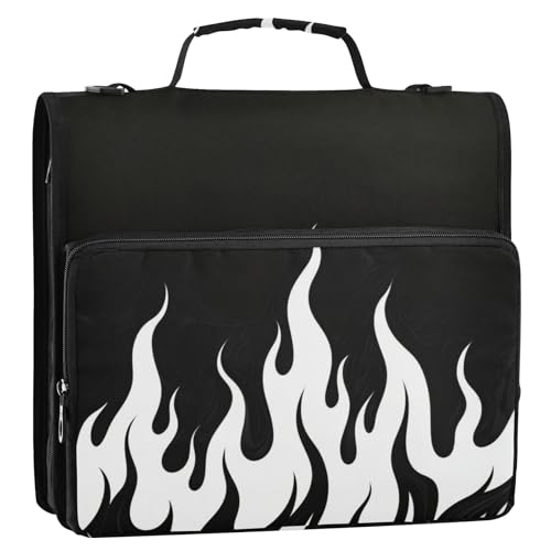 Schwarzes, fluoreszierendes kühles Flammenweiß, 3,8 cm, 3 Ringe, Organizer mit Schultergurt, wasserdicht, Dokumentenmappe für Schule und Büro von siphylline
