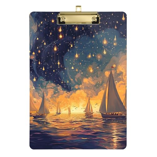 Sea Sailboats Art Stars Night Nursing Edition Klemmbrett Standardloch für Trainer, medizinisches Klassenzimmer, Größe 22,9 x 30,5 cm von siphylline