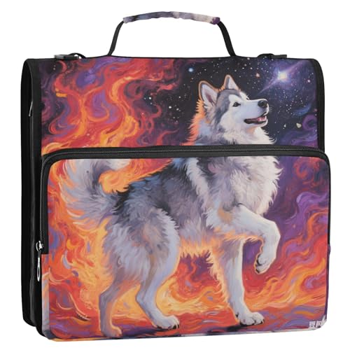 Sibirischer Husky mit Feuer, 3,8 cm, 3 Ringe, Reißverschluss, Ordner mit Gurt, Kapazität für Schulbedarf, Organizer für Mittelschüler Sibirischer Husky mit Feuer, 3,8 cm, 3 Ringe, Reißverschluss, Ordner mit Gurt, Kapazität für Schulbedarf, Organizer für Mittelschüler von siphylline