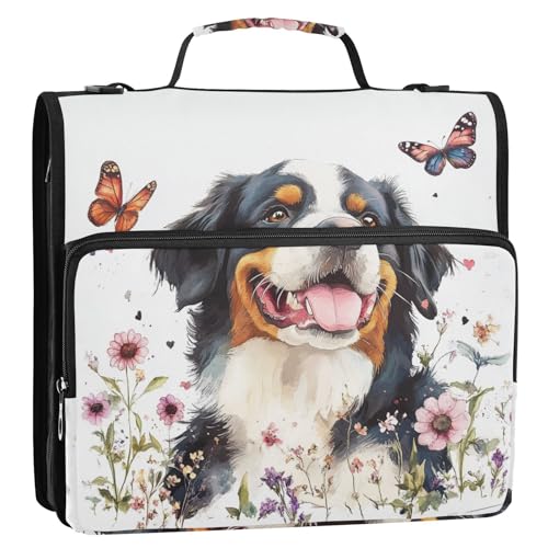 Simple Dog Butterflies Organizer mit 3 Ringen, 3,8 cm, mit Griff und abnehmbarem Schultergurt, einfach zu transportieren, Dokumenten-Aufbewahrungstasche für Büro, Schule von siphylline