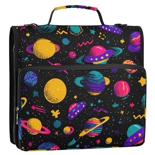 Space Planet Stars Cartoon Colorful 3.8 cm 3 Rings Organizer Binder with Strap Laege Capacity Documents Files Storage Bag for School/Office von siphylline