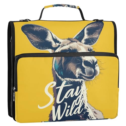 Stay Wild Kangaroo Ringbuch mit 3 Ringen, 3,8 cm, mit extra Taschen mit Schultergurt und Griff, inklusive Reißverschlusstasche, tragbares Portfolio für Mittelschüler von siphylline