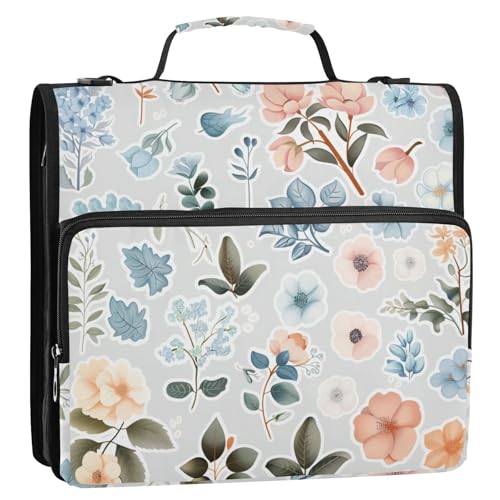 Sticker-Stil, Blumenmotiv, bunt, 3,8 cm, 3 Ringe, Büroordner mit Griff, inklusive Reißverschlusstasche, Dokumentenmappe für Schule und Büro Sticker-Stil, Blumenmotiv, bunt, 3,8 cm, 3 Ringe, Büroordner mit Griff, inklusive Reißverschlusstasche, Dokumentenmappe für Schule und Büro von siphylline