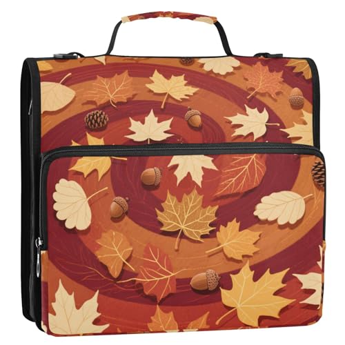 Stir Autumn Orange Leaves 3,8 cm 3 Ringe Schule Reißverschluss Ordner mit Schultergurt und Griff, mehrere Taschen, Dokumenten-Organizer, Tasche für Schule/Büro von siphylline