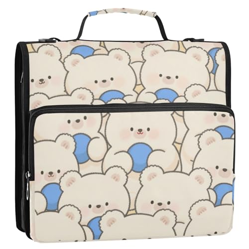 Süßer Cartoon-Bär-Ordner mit 3 Ringen, mit extra Taschen und Riemen, für Schule und Büro, Beige Süßer Cartoon-Bär-Ordner mit 3 Ringen, mit extra Taschen und Riemen, für Schule und Büro, Beige von siphylline