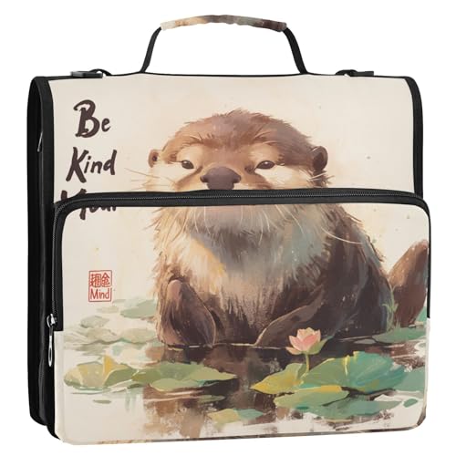 Süßer Otter chinesischer Stil, 3,8 cm, 3 Ringe, Ordner, Reißverschluss mit Schultergurt, inklusive Reißverschlusstasche, Schulbedarf, Organizer für Schule und Büro von siphylline