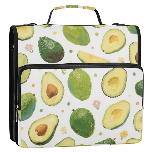 Süßer und Cartoonischer grüner Avocado-Organizer mit 3 Ringen, mit Griff und abnehmbarem Schultergurt, wasserdicht, tragbar, für Zuhause, Reisen, sichere Aufbewahrungstasche, geeignet für Mittelschule von siphylline