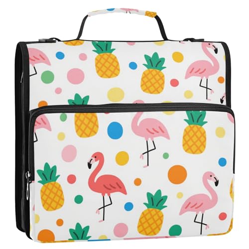 Summer Flamingo Nahtloser Ordner mit 3 Ringen, 3,8 cm, mit extra Taschen mit Griff und abnehmbarem Schultergurt, mehrere Taschen, Schulordner, Organizer für Mittelschüler von siphylline
