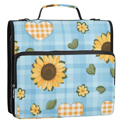 Summer Sunflower Fresh Green Ästhetischer Ordner mit 3 Ringen, Reißverschluss mit Schultergurt und Griff, mehrere Taschen, Dokumentenmappe, Organizer für Mittelschule, 3,8 cm von siphylline