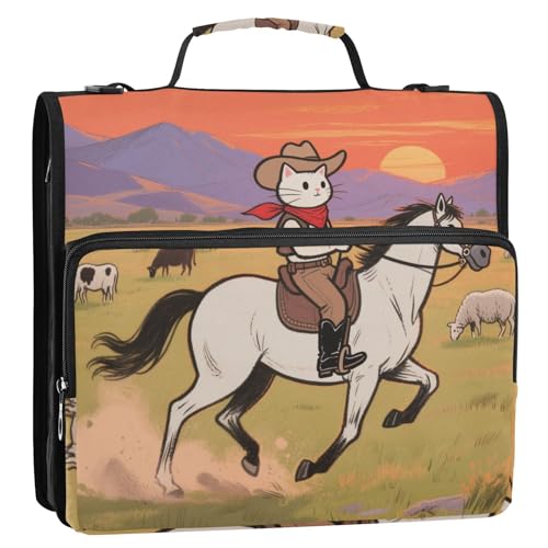 Sunset Prairie Cowboy, Katze, 3 Ringe, 3,8 cm, stabiler Reißverschluss, mit Schultergurt und Griff, leicht zu transportieren, Dokumentenmappe, Organizer für Mittelschüler Sunset Prairie Cowboy, Katze, 3 Ringe, 3,8 cm, stabiler Reißverschluss, mit Schultergurt und Griff, leicht zu transportieren, Dokumentenmappe, Organizer für Mittelschüler von siphylline
