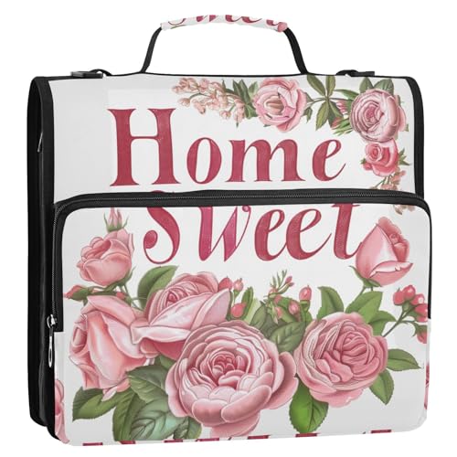 Sweet Home Dokumentenmappe mit Blumenmuster, Pfirsichgrün, Weiß, 3 Ringe, 3,8 cm, Reißverschluss, mit Griff, wasserdicht, Dokumentenordner, Organizer für Mittelschüler von siphylline