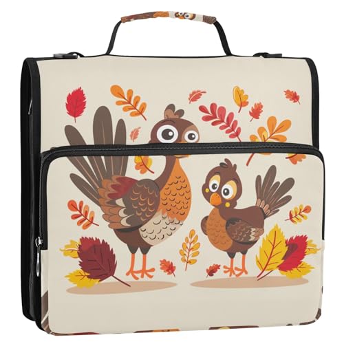 Thanksgiving-Truthahn-Ordner mit 3 Ringen, stabiler Reißverschluss, mit Griff, mehrere Taschen, Dokumenten-Organizer, Tasche für Schule und Büro, 3,8 cm von siphylline