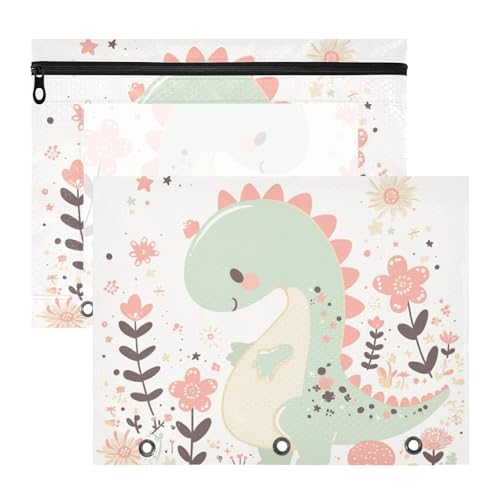 Tragbare Kosmetiktasche mit 3 Löchern für 3 Ringe, 2 Stück, Lehrer, College, Zubehör, Cartoon, Dinosaurier, kindlicher Kritzel-Stil, Pastellfarben Tragbare Kosmetiktasche mit 3 Löchern für 3 Ringe, 2 Stück, Lehrer, College, Zubehör, Cartoon, Dinosaurier, kindlicher Kritzel-Stil, Pastellfarben von siphylline