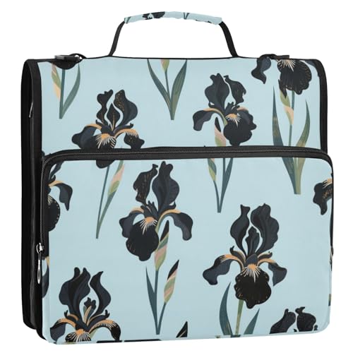 Trendige modische Dokumententasche mit 3 Ringen, 3,8 cm, Reißverschluss, mit Griff, mehrere Taschen, Dokumentenmappe, Organizer für Mittelschule, Schwarz von siphylline
