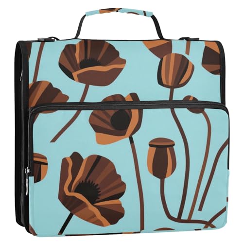 Trendiger Organizer mit 3 Ringen und Schultergurt und Griff, wasserdicht, tragbar, für Schule und Büro, 3,8 cm, Braun von siphylline