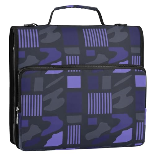 Unregelmäßiges geometrisches Ringbuch mit 3 Ringen, 3 Ringe, mit extra Taschen, mit Schultergurt, inklusive Reißverschlusstasche, Schulbedarf, Organizer für Schule und Büro, 3,8 cm, Schwarz / Blau von siphylline