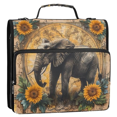 Vintage Boho Elefant Sonnenblumen 3 Ringe 3,8 cm Ordner Reißverschluss mit Griff und abnehmbarem Schultergurt inklusive Reißverschlusstasche Dokumentenmappe Organizer für Büro Schule Vintage Boho Elefant Sonnenblumen 3 Ringe 3,8 cm Ordner Reißverschluss mit Griff und abnehmbarem Schultergurt inklusive Reißverschlusstasche Dokumentenmappe Organizer für Büro Schule von siphylline