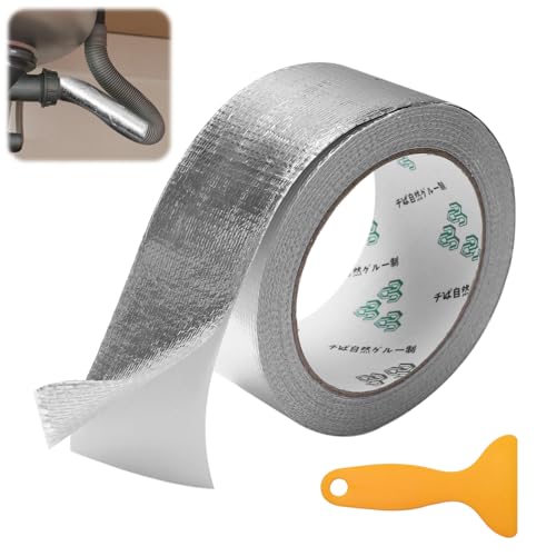 Netzverstärkt Aluminium Klebeband 5 CM × 20 M, Hitzebeständiges Wasserdichtes Alu Klebeband Verstärkt für Rohrisolierung Küche, Verstärktes Aluminiumband Selbstklebendes Aluband (mit Plastikspachtel) von sitarcmin