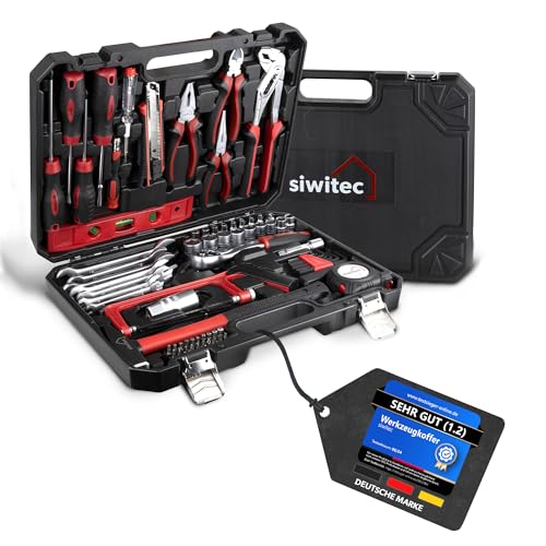 siwitec Werkzeugkoffer 95-teilig | Werkzeug Set CRV | Werkzeugkasten gefüllt mit Zangen, Schraubendrehern, Schlüsselsatz uvm | Haushaltswerkzeugkoffer siwitec Werkzeugkoffer 95-teilig | Werkzeug Set CRV | Werkzeugkasten gefüllt mit Zangen, Schraubendrehern, Schlüsselsatz uvm | Haushaltswerkzeugkoffer von siwitec