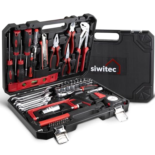 siwitec Werkzeugkoffer 95-teilig | Werkzeug Set CRV | Werkzeugkasten gefüllt mit Zangen, Schraubendrehern, Schlüsselsatz uvm | Haushaltswerkzeugkoffer von siwitec