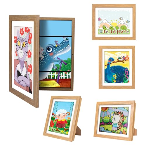 sixzerone Bilderrahmen Kinderzeichnungen, 2 Stück A4 Befüllba Kunstfotorahmen Kinder,25,4 x 32,8 cm,Frontöffnung Kunstwerke, Ideal für, Kunstprojekte, Schule, Zuhause (holz) von sixzerone