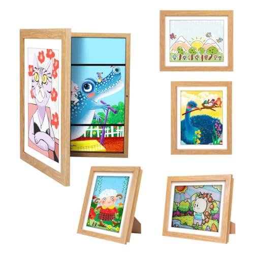sixzerone Bilderrahmen Kinderzeichnungen, 4 Stück A4 Befüllba Kunstfotorahmen Kinder,25,4 x 32,8 cm,Frontöffnung Kunstwerke, Ideal für, Kunstprojekte, Schule, Zuhause (holz) von sixzerone