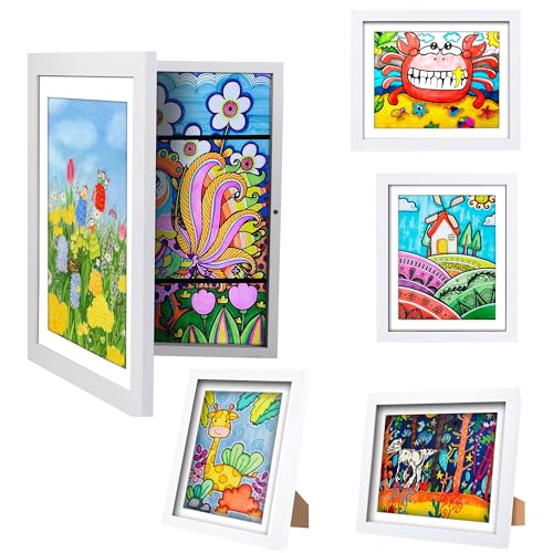 sixzerone Bilderrahmen Kinderzeichnungen,A4 Befüllba Kunstfotorahmen Kinder,25,4 x 32,8 cm,Frontöffnung Kunstwerke, Ideal für, Kunstprojekte, Schule, Zuhause (Weiss) von sixzerone