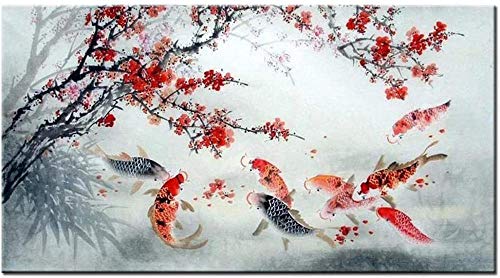 Kreuzstich Stickerei Sets Pflaumen-Koi-Fisch 11CT Vorbedruckte Kreuzstich DIY Handgemachte Gestempelt Muster Kreuzstich für Anfänger Handarbeit Stickpackung Set-40x50cm von sjwbjskn