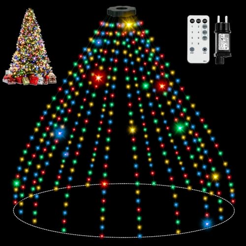 Lichterkette Weihnachtsbaum mit Ring, 2.5M 16 Stränge 400 LED IP65 Wasserdicht Lichterkette außen mit 5 m Zuleitung weihnachtsbeuleuchtung innen 8 Modi Timer für 150, 180, 240cm Tannenbaum - RGB Lichterkette Weihnachtsbaum mit Ring, 2.5M 16 Stränge 400 LED IP65 Wasserdicht Lichterkette außen mit 5 m Zuleitung weihnachtsbeuleuchtung innen 8 Modi Timer für 150, 180, 240cm Tannenbaum - RGB von skelo