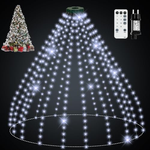 Lichterkette Weihnachtsbaum mit Ring, 2.5M 16 Stränge 400 LED IP65 Wasserdicht Lichterkette außen mit 5 m Zuleitung weihnachtsbeuleuchtung innen 8 Modi Timer für 150, 180, 240cm Tannenbaum - weißes Lichterkette Weihnachtsbaum mit Ring, 2.5M 16 Stränge 400 LED IP65 Wasserdicht Lichterkette außen mit 5 m Zuleitung weihnachtsbeuleuchtung innen 8 Modi Timer für 150, 180, 240cm Tannenbaum - weißes von skelo