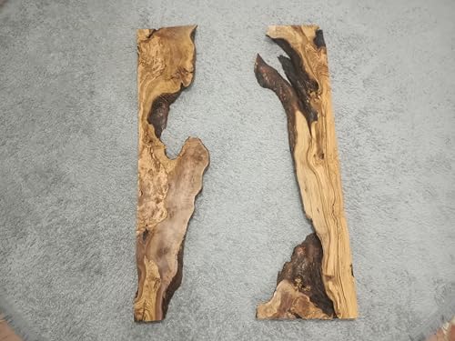 Live Edge Olive Wood Slab Set in 2 Pieces for DIY and Epoxy River Table, Ready to be Resin Table, Cleared Wood Slab Set (Length 80cm) von skilled hands