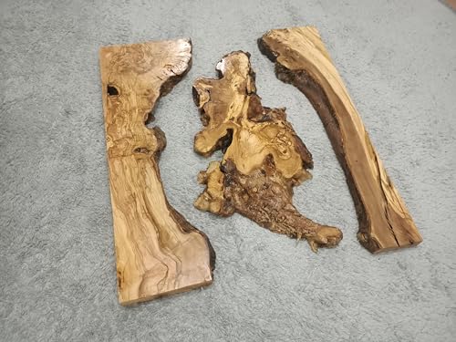 Live Edge Olive Wood Slab Set in 3 Pieces for DIY and Epoxy River Table, Ready to be Resin Table, Cleared Wood Slab Set (100cm) von skilled hands
