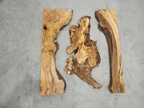 Live Edge Olive Wood Slab Set in 3 Pieces for DIY and Epoxy River Table, Ready to be Resin Table, Cleared Wood Slab Set (80cm) von skilled hands
