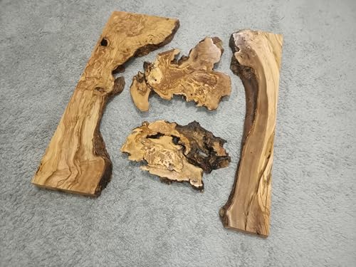 Live Edge Olive Wood Slab Set in 4 Pieces for DIY and Epoxy River Table, Ready to be Resin Table, Cleared Wood Slab Set (Length 80cm) von skilled hands