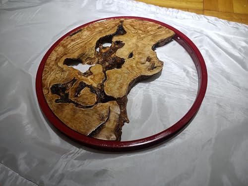 Round Olive Root Slab for DIY Epoxy Projects varnished framed (50cm Red Framed) von skilled hands