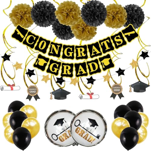 Skyrabbiter Abschlussfeier Dekorations-Set, 20-teiliges Party-Set, Abschluss Dekoration mit Graduation Luftballons Girlande, Schärpe Ballons und Tortendeko zum Abschlussfeier Dekorationen (B) von skyrabbiter