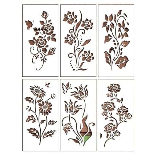 Skyrabbiter BWiederverwendbare Blumen-Schablonen Set, 6 Stück, 30 x 20 cm, Rosen und Sonnenblumen Motive, Malschablonen DIY Vorlagen Malerei Schablonen Set für Scrapbooking Holz Boden Wand Fliesen (A) Skyrabbiter BWiederverwendbare Blumen-Schablonen Set, 6 Stück, 30 x 20 cm, Rosen und Sonnenblumen Motive, Malschablonen DIY Vorlagen Malerei Schablonen Set für Scrapbooking Holz Boden Wand Fliesen (A) von skyrabbiter
