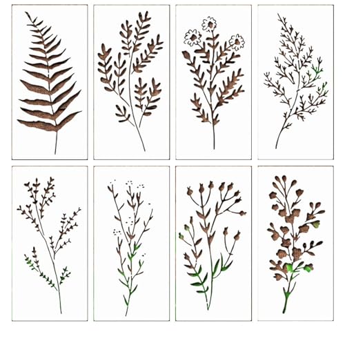 Skyrabbiter Blumen Schablone 8 Stück, Wiederverwendbar Wildblumen Schablonen zum Malen, 15,9 x 7,5 cm Malschablonen DIY Vorlagen Malerei Schablonen Set für Scrapbooking Holz Boden Wand Fliesen (A) von skyrabbiter