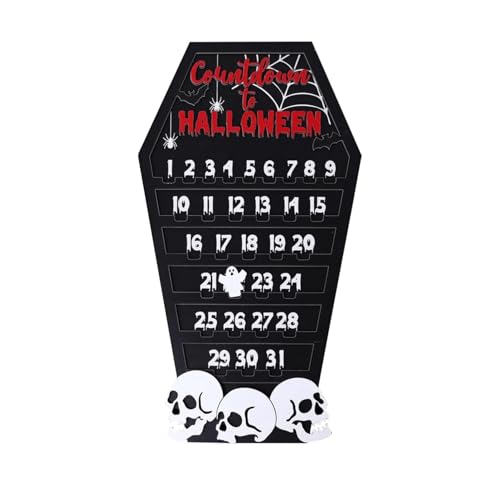 Skyrabbiter Halloween Adventskalender 2025, Sarg-Design mit Totenköpfen, Schwarzes Holz, DIY Adventskalender für Halloween-Dekoration für Partydekoration Passi,Schreibtischdekorationsgeschenk (A) von skyrabbiter