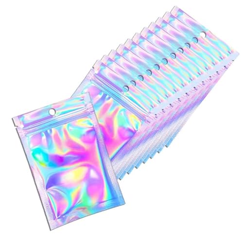 Skyrabbiter Holografische Wiederverschließbare Beutel 100 Stück, Regenbogeneffekt, Druckverschlussbeutel, Baggies mit Zipper transparent, verschließbare Plastikbeutel & Tüten (A*100) von skyrabbiter